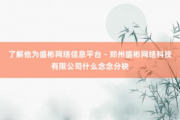 了解他为盛彬网络信息平台 - 郑州盛彬网络科技有限公司什么念念分袂